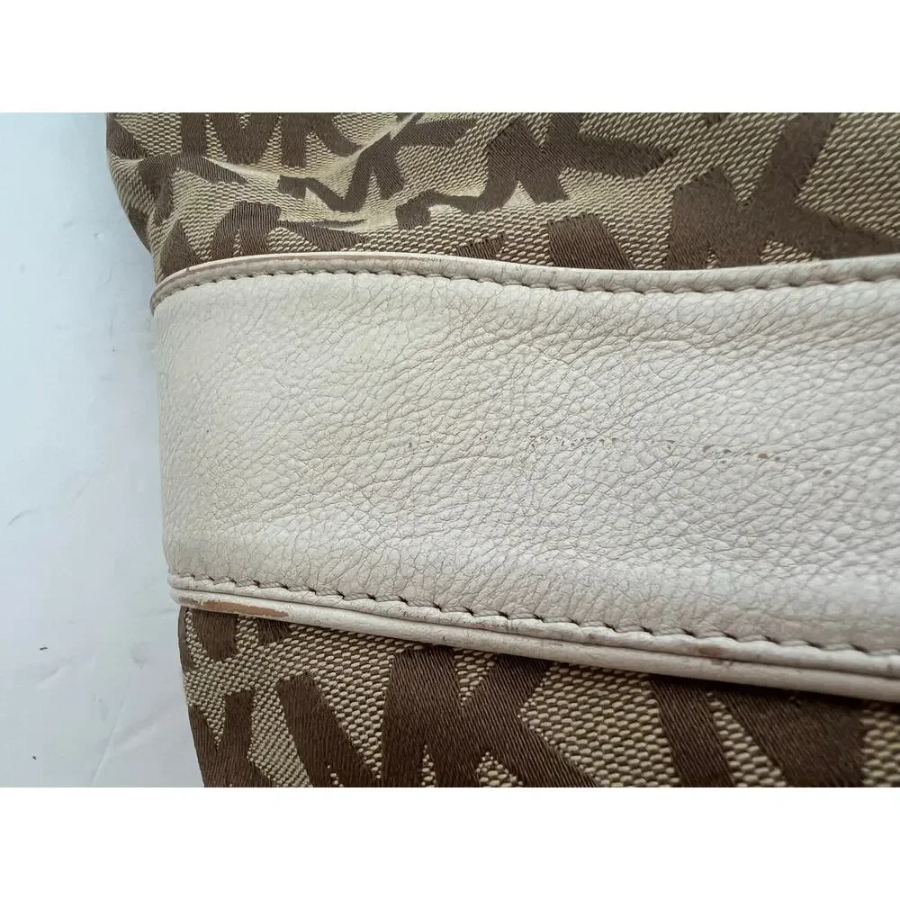 Michael Kors Signature Brown Canvas with‎ White Leather Shoulder/Hand Bag Purse
